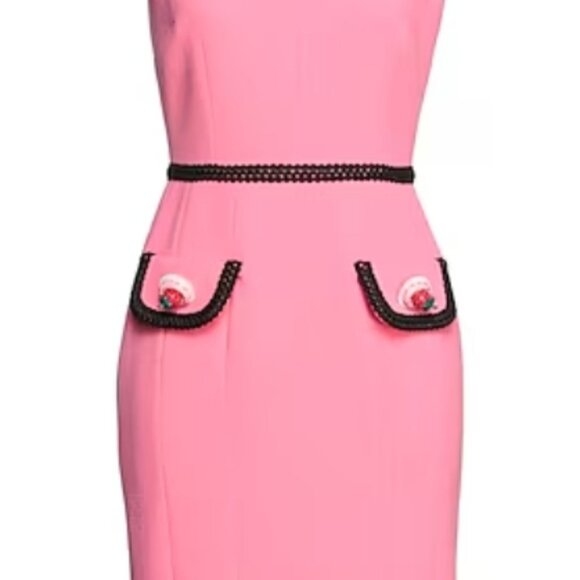 NWOT MOSCHINO Couture Contrast Embellished Appliqués Wool Pink Dress M $1695 - Picture 8 of 14